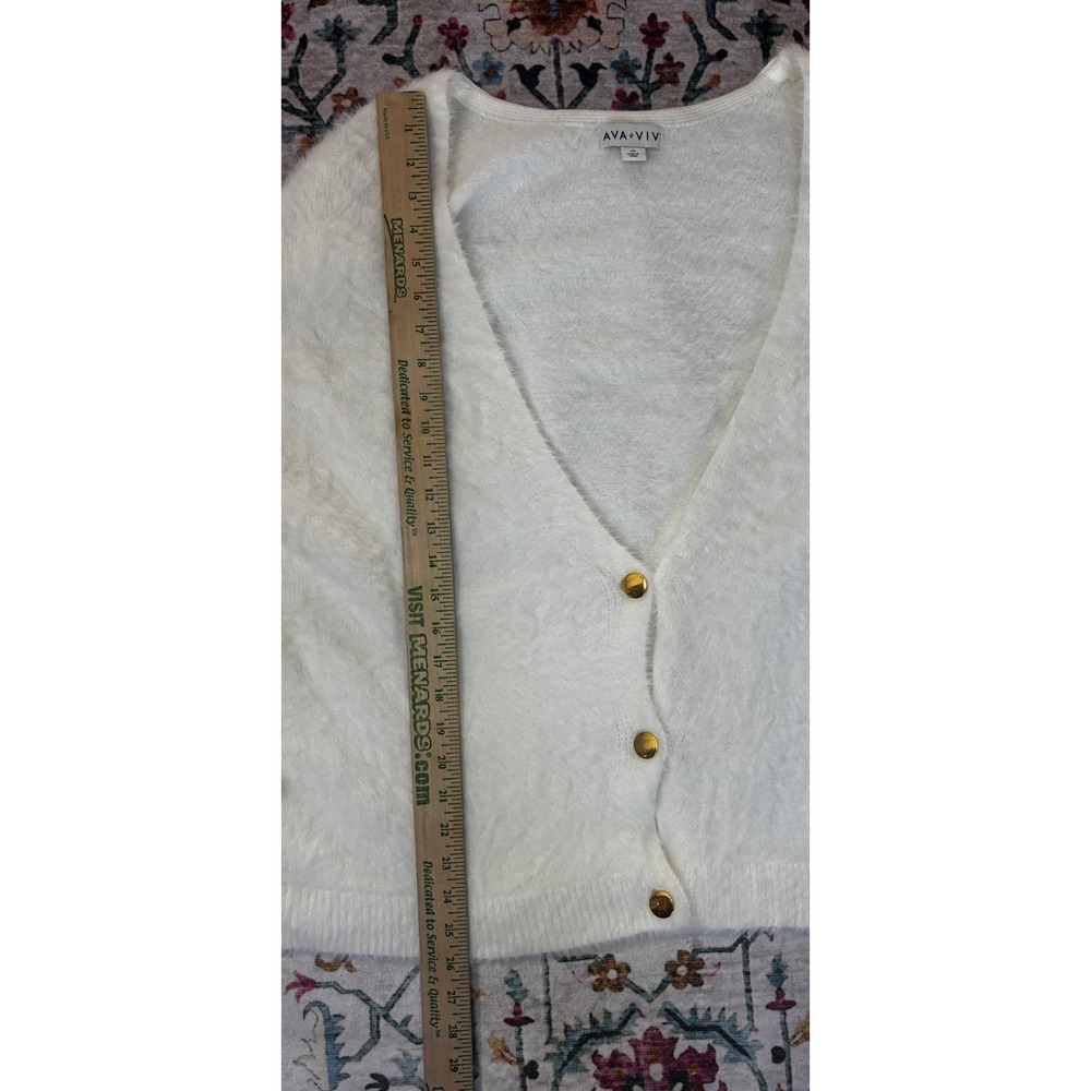 Ava & Viv Fuzzy Sweater Top Womens 4X White Long Sleeve V Neck Button Up - Picture 5 of 8